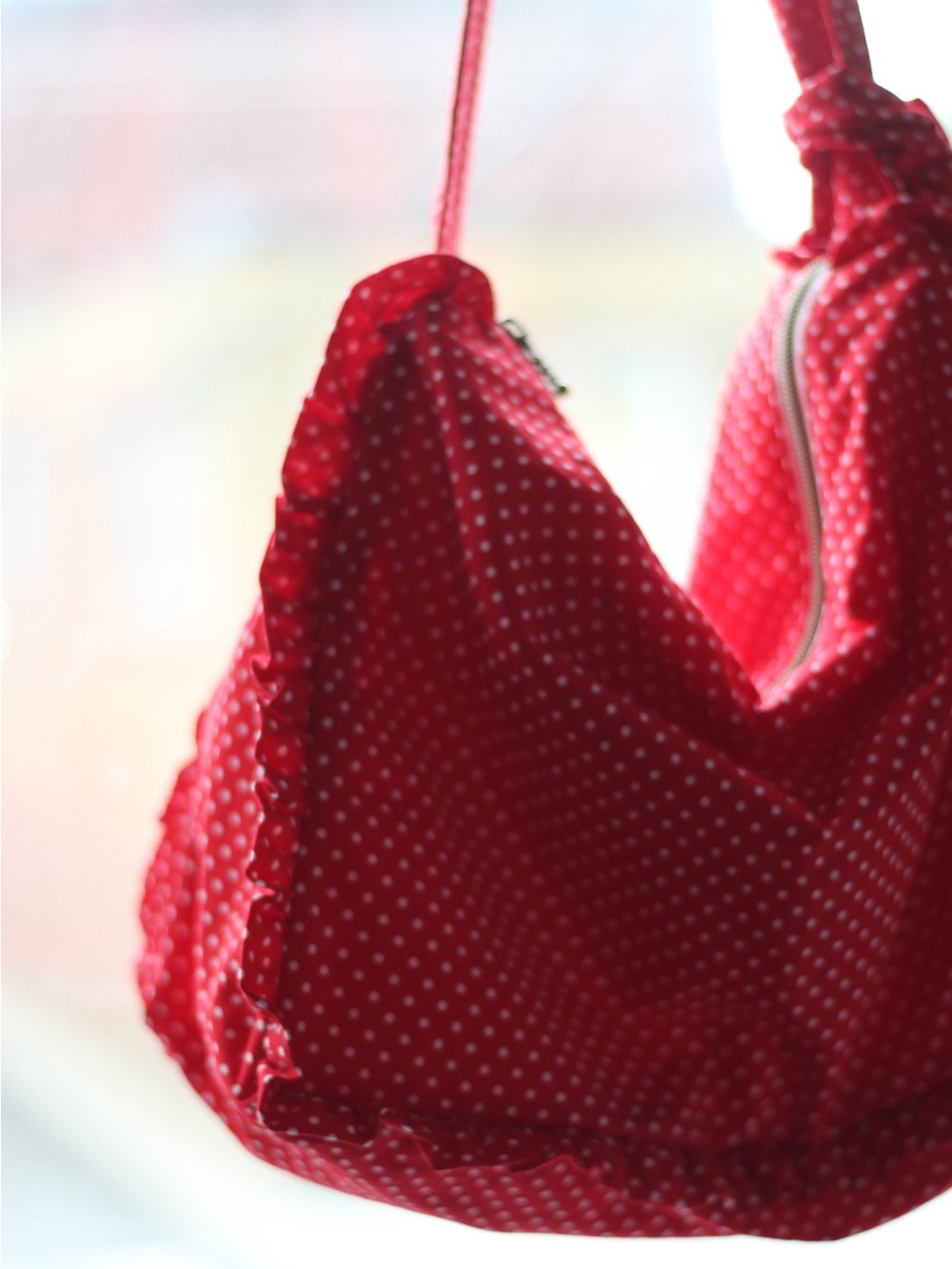 Ruffle Polka Dot Shoulder Bag - Casual Women's Tote